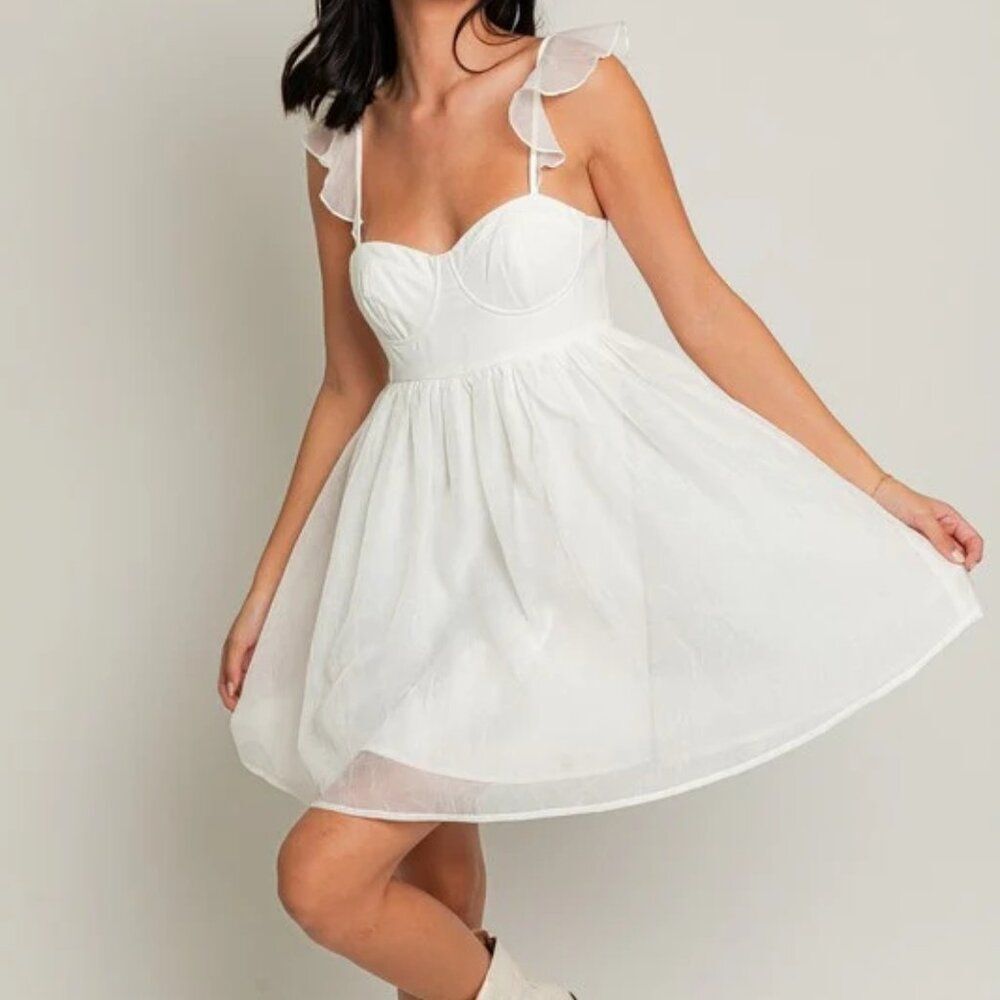 Bittersweet Ruffle Strap Bustier Mini Dress White, size small, Style SD8515